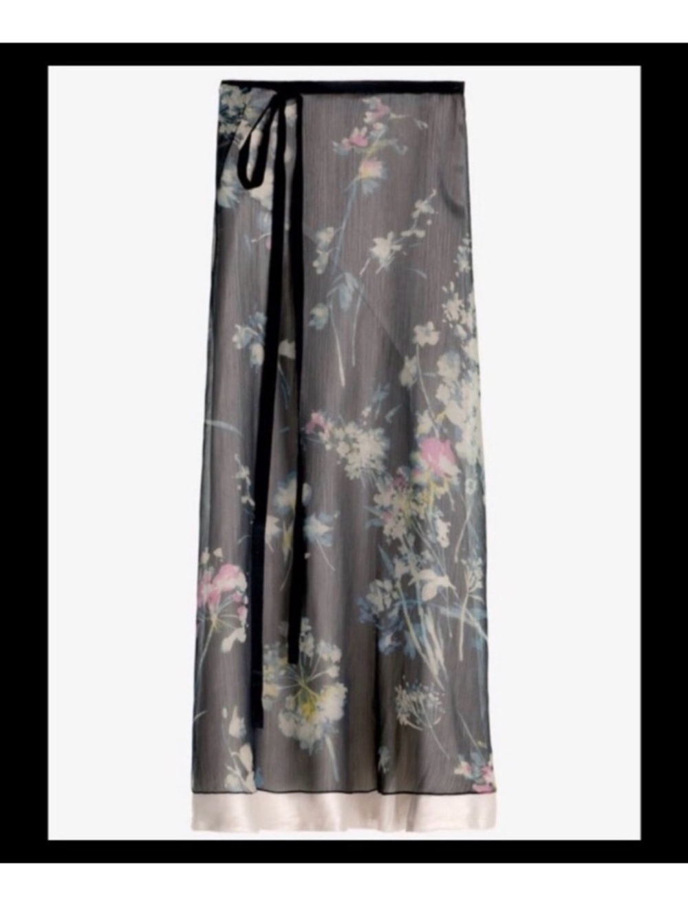 Zara Cream Satin Midi Skirt with Floral Black Overlay